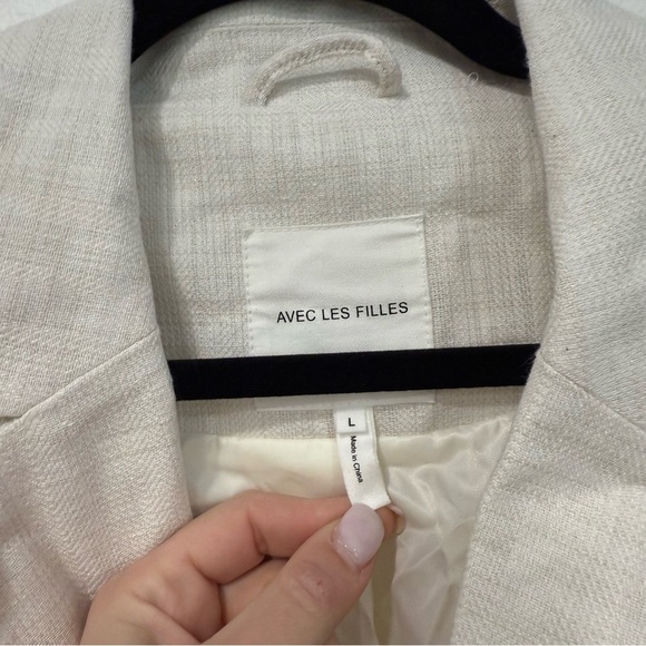 Avec Les Filles Cream Textured Cotton-Linen Sculpted Blazer L - Picture 3 of 7